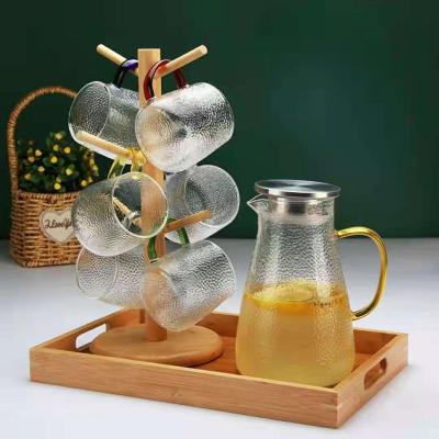 China Hot Sale High Borosilicate Glass Tea Set Viable Bamboo Cover/Stainless Steel Glass Teapot for sale