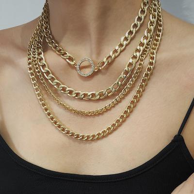 China Trendy Punk Trend Exaggerated Multilayer Fashion Diamond-encrusted Thick Circle Chain Necklace for sale