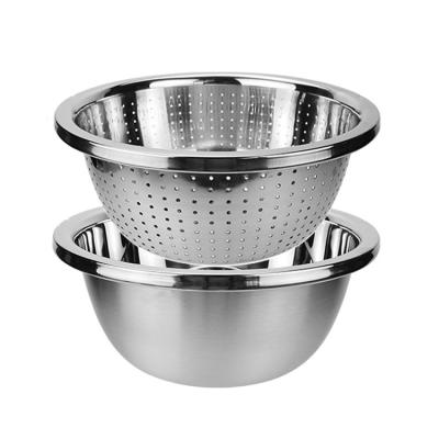 China Freshness Preservation Set Of High Quality 5 Stackable Stainless Steel Colander And Salad Bowl Set For Kitchen Fruit Vegetables Rice Pasta Mixing Food for sale