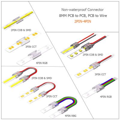 China PCB Topbrite 8MM 2PIN 3PIN 4PIN Single/Dual Color RGB RGBW COB Led Strip Light Connector for sale