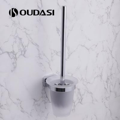 China Fashion Brass Chrome Plated Wall Mounted Metal Toilet Brush Holder Set With Stand for sale