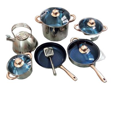 China Sustainable Stainless Steel Kitchen Forged Cooking Pot Pan Camping 6 Pcs Non Stick Cookware Set for sale