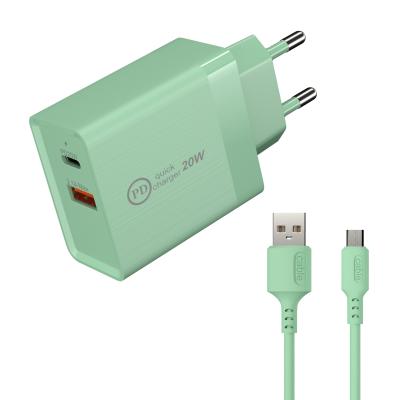 China Type-C Fast A+C Mobile Phone Charger PD+USB Household Quick Charger 20W Charging Interface Macaron Wall Scanned Mobile Phone for sale