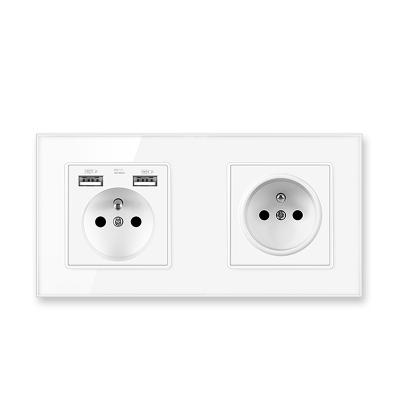 China Industrial French Standard Crystal Glass Panel Wall Socket Power Outlet With Usb Electrical Home Outlet 110 5V 2100mA - 250V 16A for sale