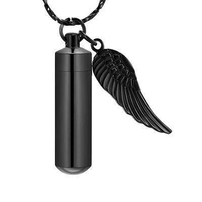 China Fashion Stainless Steel Keepsake Jewelry Necklace For Ashes Memorial Keepsake Pendant With Angle Wing for sale