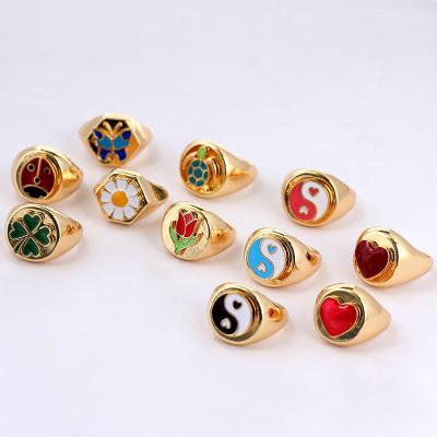 China Korean Cute Enamel Daisy Tulip Heart Yin and Yang Rings Stainless Steel TRENDY Fashion for Women Jewelry for sale