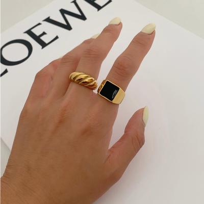 China FASHIONABLE Custom Engraved Rings Women Gold Jewelry Ring Stainless Steel Signet Gold Base for sale