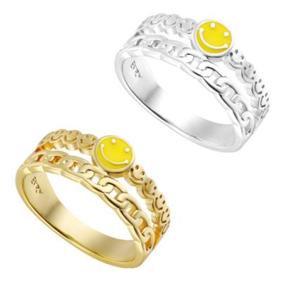 China New Fashion Design Cute Stainless Steel Cute Gold Plated Smile Face Rings For Women Jewelry for sale