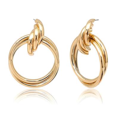 China 2022 TRENDY punk jewelry simple statement earrings metal twisted double around circle earrings for women for sale