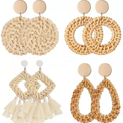 China BOHEMIA Amazon Best Seller Bohemia Style Natural Rattan Tassel Earrings for sale