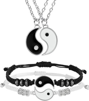 China 2 Piece Romantic Matching Yin Yang Adjustable Cord Couple Bracelet with Necklace Set, Yin Yang Couple Pendant Necklace Chain for sale