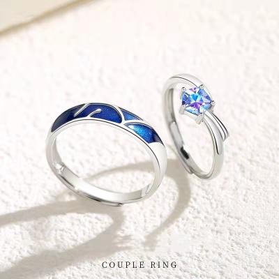 China Romantic Korean Ins Style s925 Sterling Silver The Oceans Of The Star Couple Rings Niche Sense Of Design Rings For Couples for sale