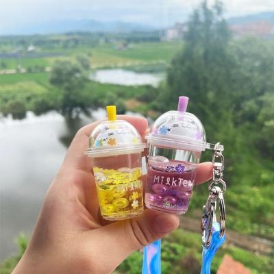 China Factory Wholesale Price Boba Key Chain Korean Custom Acrylic Liquid Tea Drinks Milk Boba Factory Key Chain for sale