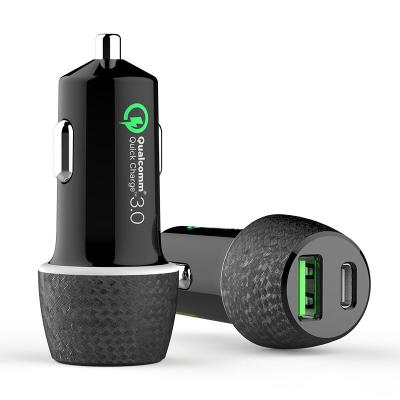 China Mini 2 Left Hand Mobile Phone Car Charger 5V 3A Type-C and Quick Charge 3.0 Car USB Charger for sale