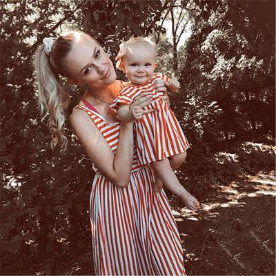 China QUICK DRY Mommy and Me Outfits Stripe Matching Vest Dresses Casual Round Neck Family Matching Mom and Daughter Dresses for sale