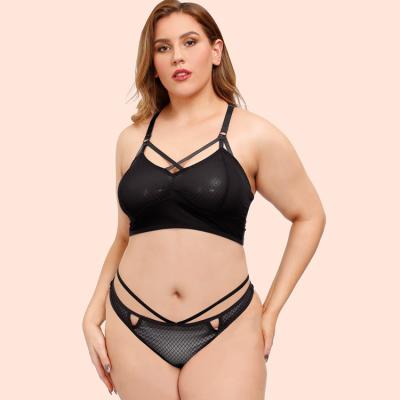 China 2021 QUICK DRY big size lace bra big millimeters set criss back cross bra and panty set plus size thongs lace up bras panties set for sale