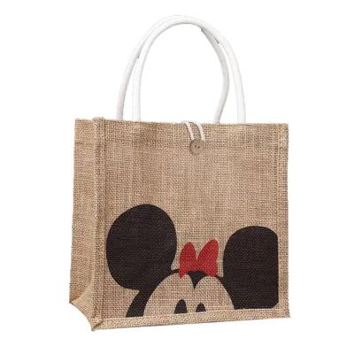 China Reusable Custom Jute Tote Bag Eco - Friendly Natural Jute Shopping Handbag for sale