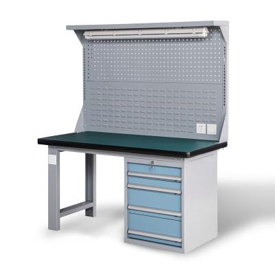 China Workshop Household Tool Cabinet Hanyu High Quality Multifunctional Tool Work Table with Pegboard Workbench Light and Light Tool Storage 1500*750*800+1000mm for sale