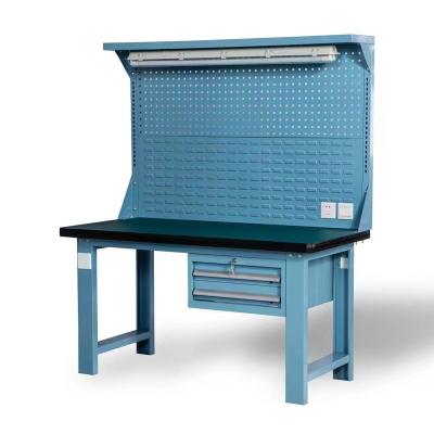 China Multifunction Household Tool Cabinet Multifunctional Workshop Hot Sale Heavy Duty Metal Table with Light Work Garage Workbench for Workshop and Storage for sale