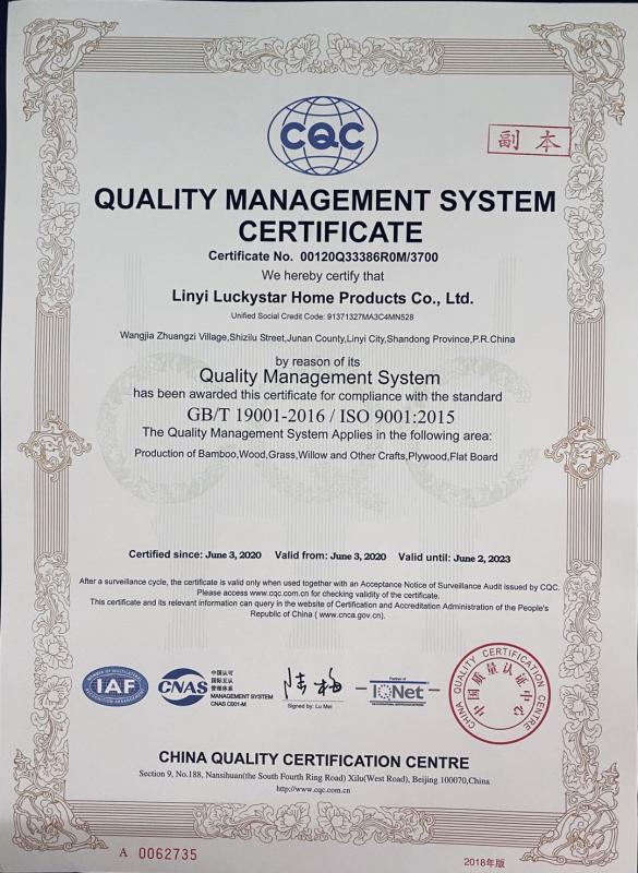 ISO9001 - Linyi Luckystar Home Products Co., Ltd.