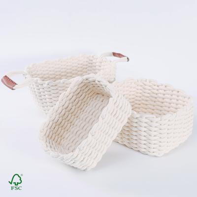 China Cotton Rope Basket Indoor White Woven Raw Basket Rope Basket for sale