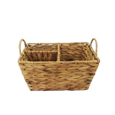 China Sustainable Eco-friendly Water Hyacinth Woven Storage Bin Basket with Compartments for sale