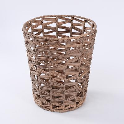 China Europe 2020 new environmental protection pure hand-made iron art plastic rattan trash can for sale