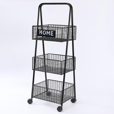 China Sustainable Utility Cart 3-Tier Metal Kitchen Rolling Cart With Storage Organizer for sale