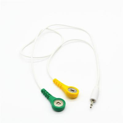 China PVC 2 ECG EEG Snap Lead 4.0 Button Electrode Lead Wire Cable To 2.5MM Mono Jack for sale