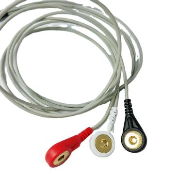 China Customize available gold plated 4.0mm female ecg snap button shielded ECG cable 3 lead ecg cable for sale