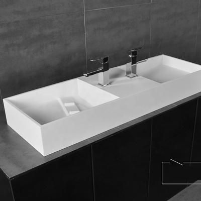 China Modern Curved Hung Wash Basin White Hand Wash Basin Wall Mounted Easy Clean Double Basin Sink for sale