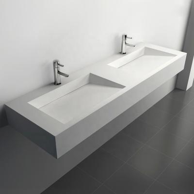 China Easy Clean Custom Wash Basin Wall Hang Solid Resin Surface Double Sink For Bathroom WC Wash Basin for sale