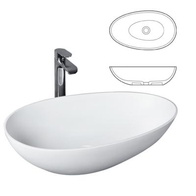 China Matte Glossy Oval Shape Easy Clean Artificial Basin Sink Solid Outdoor Stone Wash Basin for sale