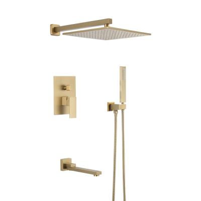 China Gold Bathroom Sliding Bar Hot And Cold Hidden Shower Concealed Shower Mixer In Wall Mounted Hidden Rain Shower Set for sale