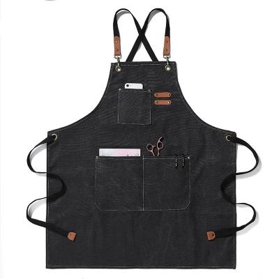 China Unisex styles for man women Leather Canvas Kitchen Vintage Luxury Heavy Duty Woodworking Cross Back Garden Barista Apron for sale