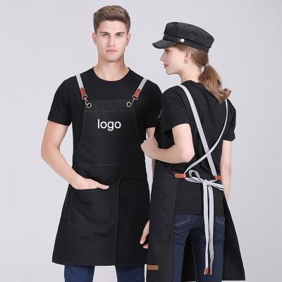 China Unisex styles for man women Waiter Work Canvas Cross Back Straps Artist Kitchen Cooking BBQ Barber Nail Salon Apron For Men Women for sale