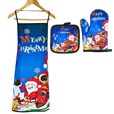 China Solid Christmas sublimation Cooking Baking Grilling BBQ Tool Set With Apron Oven Mitts And Pot Holders Sets for sale