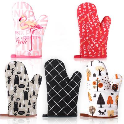 China Solid Custom Printed logo baking microwave heat resistant Canvas Cotton Kitchen oven glove oven mitt for sale