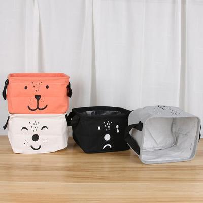 China Sustainable Desktop Cotton Linen Small Storage Box Multi Color Cosmetics Foldable Fabric Storage Basket With Handles for sale