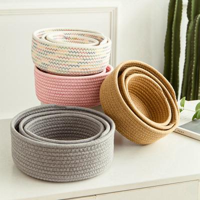 China Sustainable Wholesale Set Of 3 Gift Round Foldable Folding Cotton Robe Woven Storage Baskets By Baby for sale