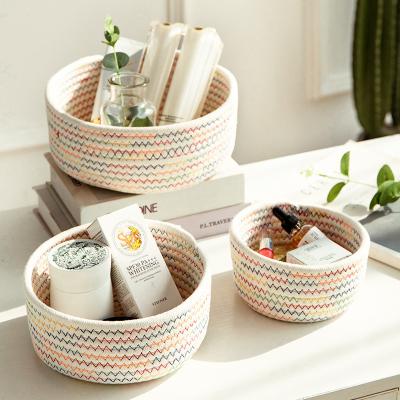 China Sustainable Wholesale Baby Kids Toy Gift Sundries Storage Soft Handmade Cotton Rope Woven Storage Basket for sale