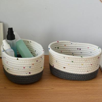 China Sustainable Set of 3 decorative small household items handmade cotton rope woven storage basket storage ortanizer for sale