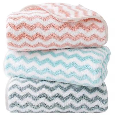 China Design QUICK DRY High Density Striped Microfiber Velor Towel Bathroom Zigzag Microfiber Bath Towel Coral Price for sale