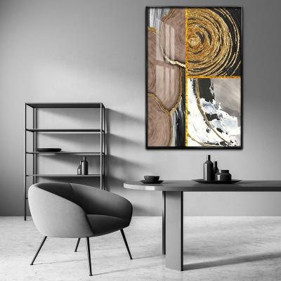 China Wall Decor Abstract Landscape Pictures Tree Acrylic Wheel Art Aluminum Framed Abstract Gold Glass Wall Art Porcelain Crystal Painting for sale