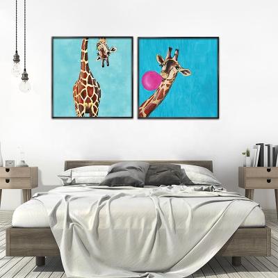 China Cute Abstract 2 Panels Giraffe Artwork Home Decor Nursery Room Decor Stretched Canvas Paintings Ready To Hang for sale