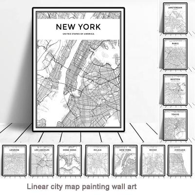 China Abstract Canvas Prints Linear Art Picture City Map New York City Minimalist Posters Living Room Wall Painting Cuadros Paintings for sale