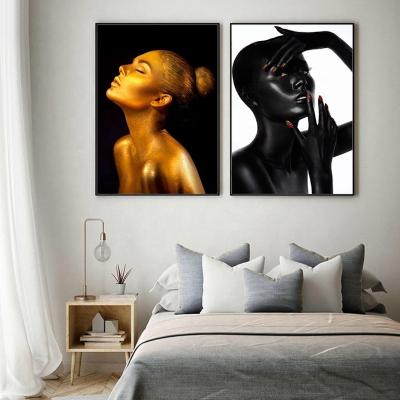 China Modern African Art Black And Gold Woman Nude Portrait Painting On Canvas Prints Scandinavian Custom Wall Art Picture For Living Room for sale