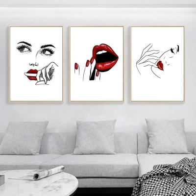 China Nordic Minimalist Wall Art Canvas Poster Gift home ministry style 3pcs abstract line drawing makeup girl artwork print decor for sale