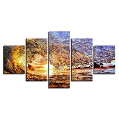 China Large Size Giclee Artwork Sunset Sea Wave Landscape Painting Abstract Large Size Canvas Wall Art 5 View for sale