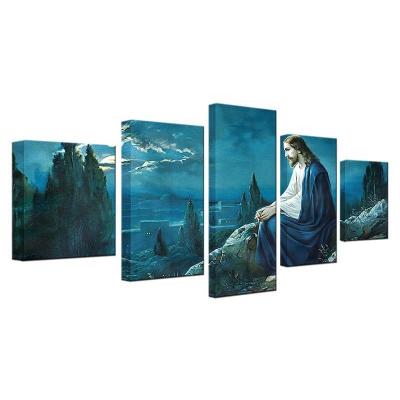 China Modern Vintage Christian Faith Stretcher Canvas Print of Jesus Wall Art Picture Decor 5 Panel for sale